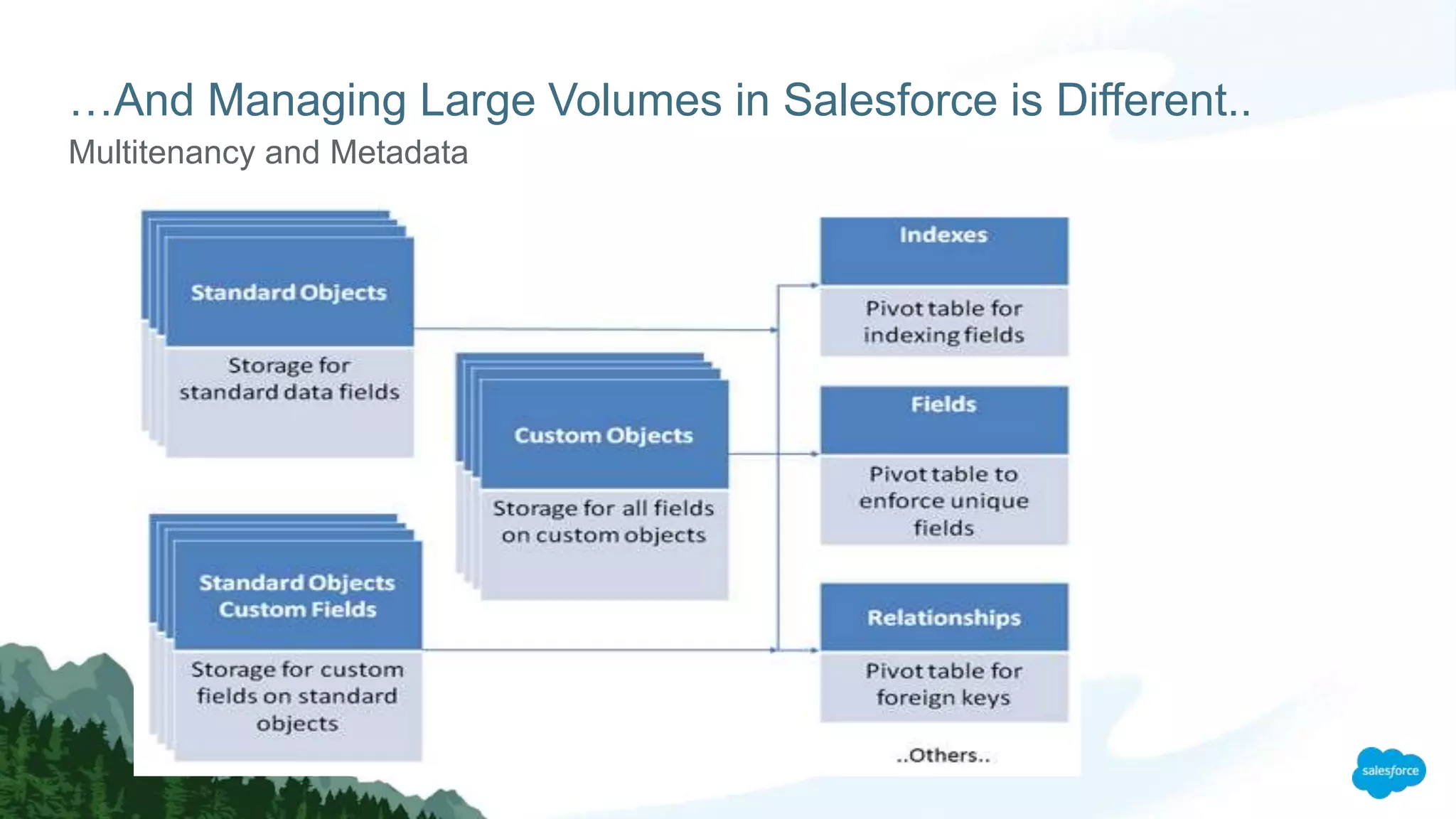 …And Managing Large Volumes in Salesforce is Different..
Multitenancy and Metadata
 