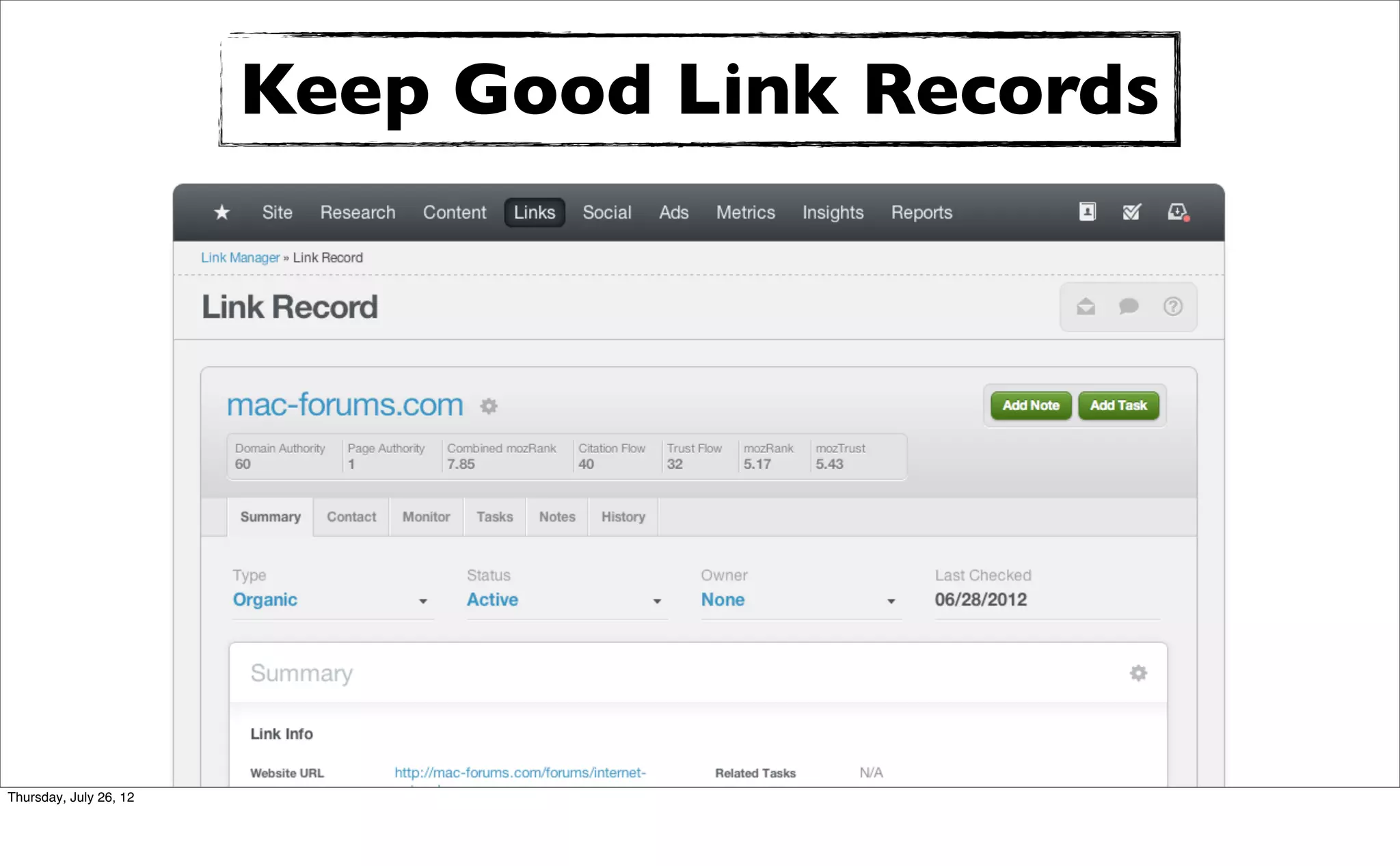 Keep Good Link Records




Thursday, July 26, 12
 