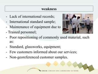 - Lack of international records;
- International standard sample;
- Maintenance of equipment due to
- Trained personnel;
- Poor repositioning of commonly used material, such
as:
- Standard, glassworks, equipment;
- Few customers informed about our services;
- Non-georeferenced customer samples.
weakness
 