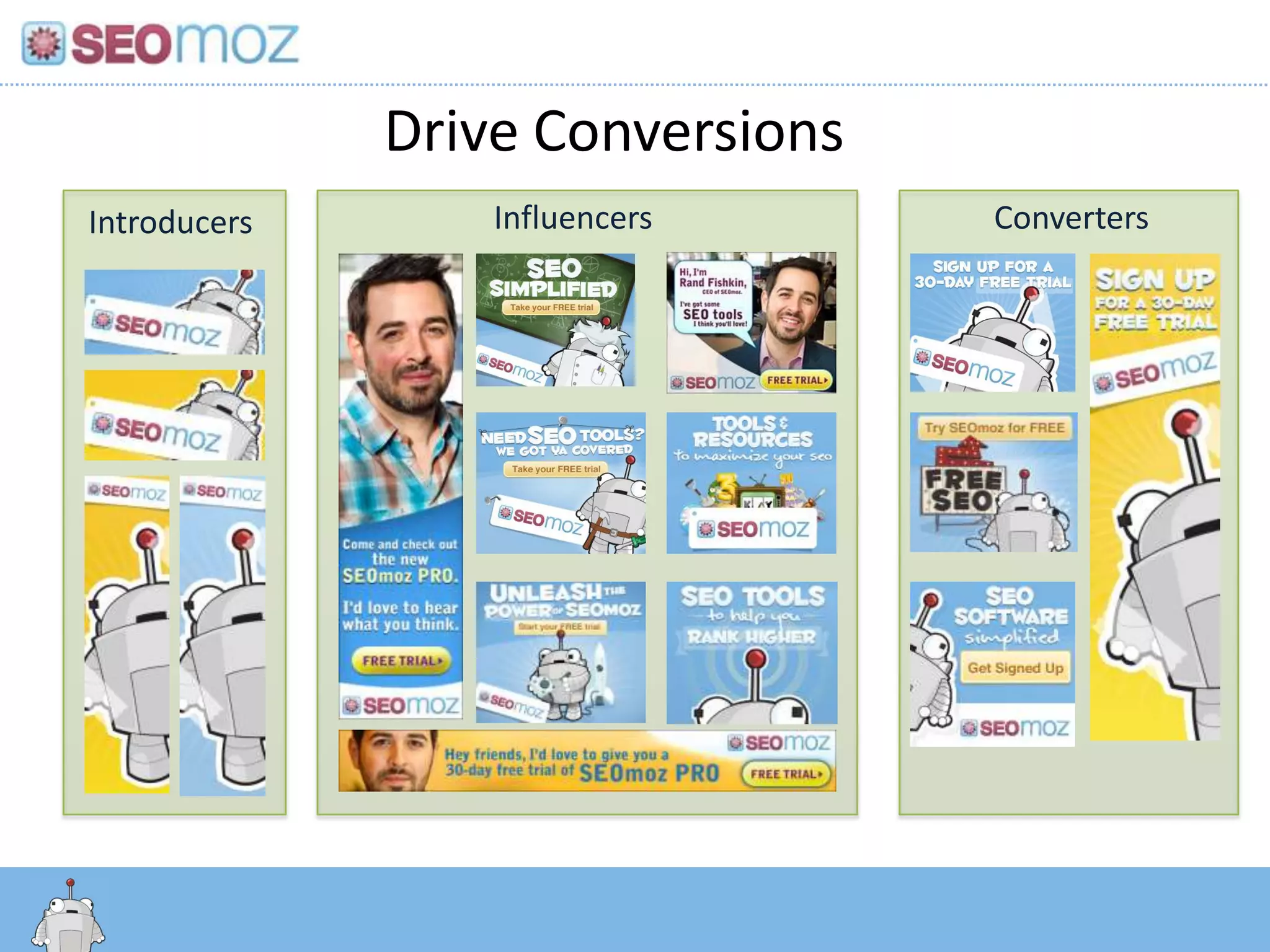 Drive Conversions
Introducers                Influencers                       Converters




     http:/googleblog.blogspot.com/2010/06/our-new-search-index-caffeine.html
 