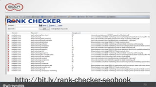 http://bit.ly/rank-checker-seobook   75
@wilreynolds
 
