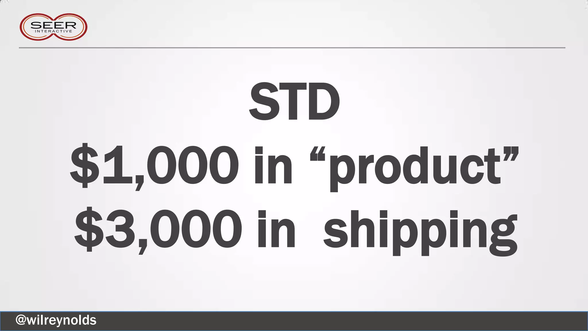 STD
$1,000 in “product”
$3,000 in shipping
@wilreynolds
 