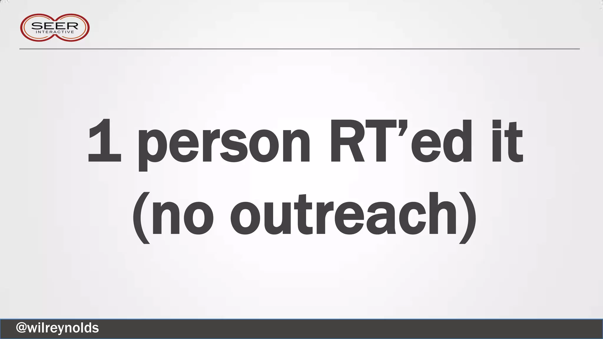 1 person RT’ed it
(no outreach)
@wilreynolds
 
