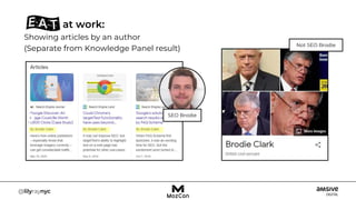 at work:
Showing articles by an author
(Separate from Knowledge Panel result)
SEO Brodie
Not SEO Brodie
 