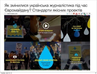 Як змінилися українська журналістика під час
Євромайдану? Стандарти якісних проектів
10Tuesday, June 10, 14
 