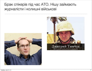 Брак спікерів під час АТО. Нішу займають
журналісти і колишні військові
17Tuesday, June 10, 14
 