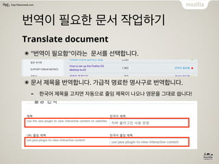 http://hyeonseok.com
번역이 필요한 문서 작업하기
Translate document
๏ "번역이 필요함"이라는 문서를 선택합니다.
๏ 문서 제목을 번역합니다. 가급적 명료한 명사구로 번역합니다.
- 한국...