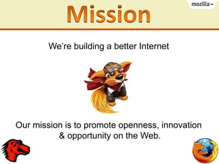 We’re building a better Internet

Our mission is to promote openness, innovation
& opportunity on the Web.

 