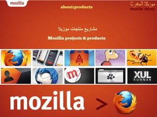 about:products




    ‫ﻣﺷﺎرﯾﻊ ﻣﻧﺗﺟﺎت ﻣوزﯾﻼ‬
Mozilla projects & products




                       >
 