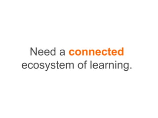 Need a connected
ecosystem of learning.
 