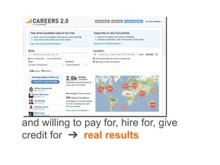 and willing to pay for, hire for, give
credit for ➔ real results
 