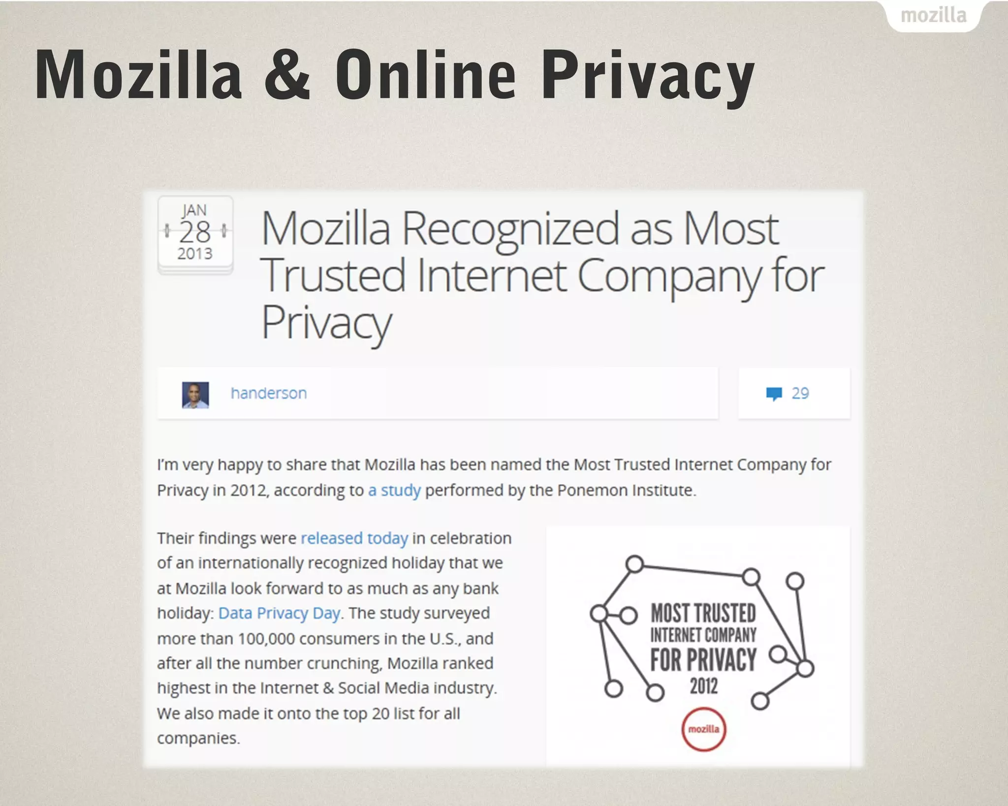 Mozilla & Online Privacy 
 