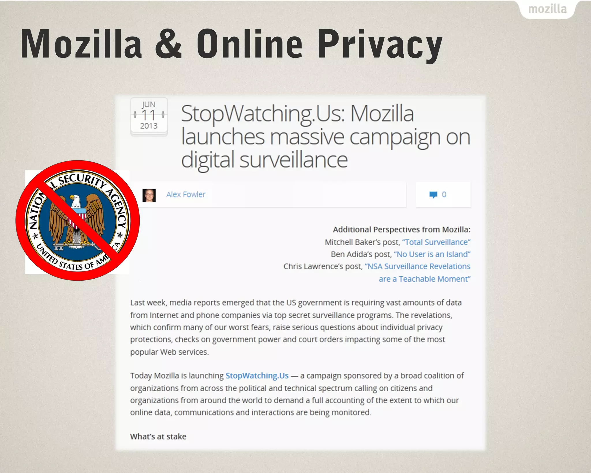 Mozilla & Online Privacy 
 