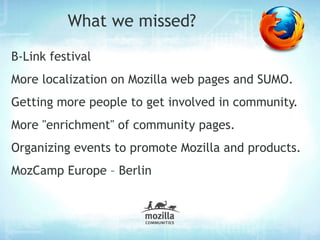 Localization of Mozilla products (Firefox for desktop & mobile, Thunderbird etc. ) . 