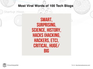 Source: http://www.startupmoon.com/
Most Viral Words of 100 Tech Blogs
@courtneyseiter
 