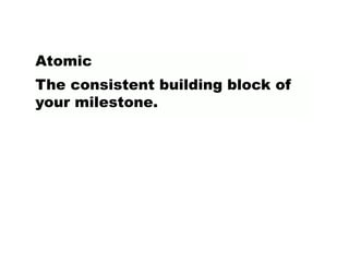 The consistent building block of
your milestone.
Atomic
 