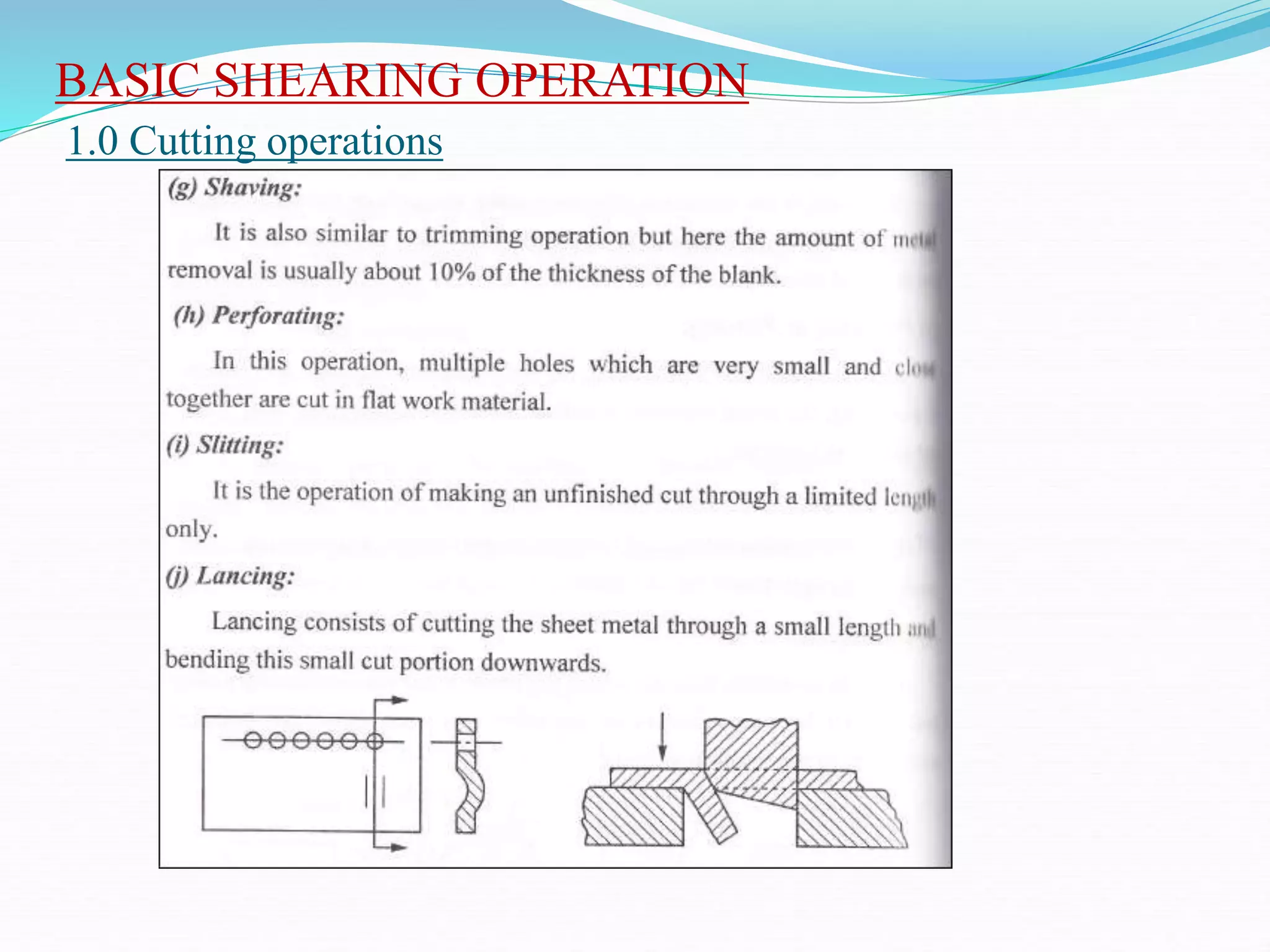 BASIC SHEARING OPERATION
1.0 Cutting operations
 