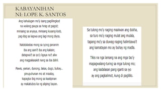 KABAYANIHAN
NI: LOPE K. SANTOS
 