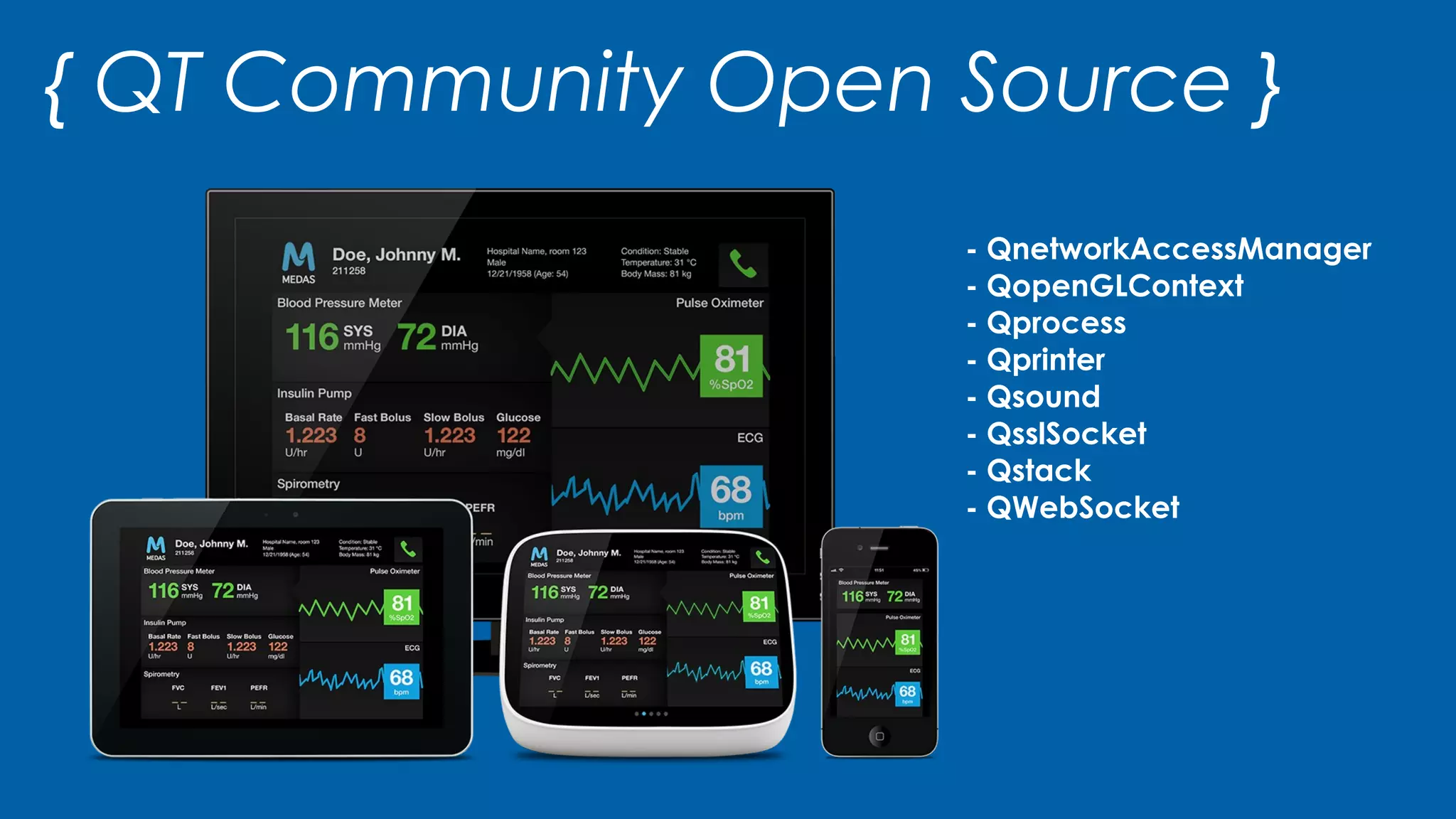 { QT Community Open Source }
- QnetworkAccessManager
- QopenGLContext
- Qprocess
- Qprinter
- Qsound
- QsslSocket
- Qstack
- QWebSocket
 