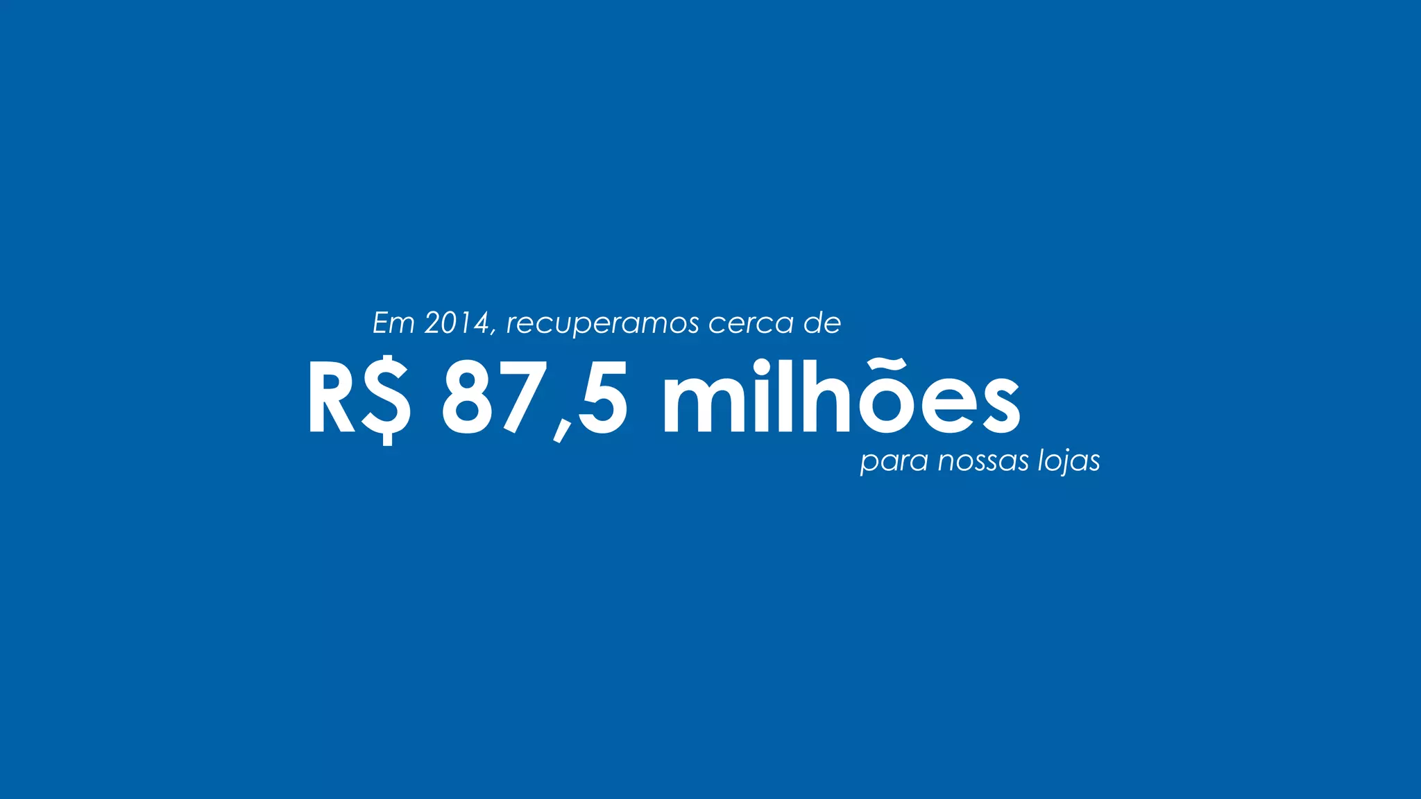 Em 2014, recuperamos cerca de
R$ 87,5 milhõespara nossas lojas
 