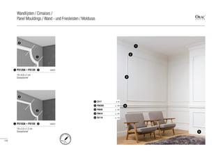 19 x 3,5 x 1,2 cm
Duropolymer®
PX103A + PX103 AXXENT
19 x 8,8 x 2 cm
Duropolymer®
PX120A + PX120 AXXENT
2
2
1
1
1
1
2
2
C217 p. 851
P8030 p. 1023
P8030D p. 1092
P9010 p. 1044
SX118 p. 1165
1
2
3
4
5
FORPE
RFECT INSTAL
LATION
pg.
150-151
110
Wandlijsten / Cimaises /
Panel Mouldings / Wand - und Friesleisten / Molduras
 