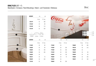 R min R* min
P1020F 30 80
P2020F 30 80
P3020F 50 180
P4020F 40 200
P5020F 30
P5021F 20 70
P6020F 30 250
P7010F 20
R min R* min
DX157F 35 260
PX103F 20 80
PX120F 30 110
PX144F 20 220
R minimum R minimum R* minimum
R min R* min
P7020F 30
P7030F 30 250
P7040F 40 320
P7070F 30 230
P8020F 40 130
P8030F 20 70
P8040F 30
P8050F 80 200
LUXXUS
AXXENT
R min R* min
P8060F 80 200
P9010F 40 310
P9020F 30
P9040F 30 80
P9050F 20 60
P9900F 20 250
P9901F 20 180
cm
cm cm cm
cm
cm cm cm
P8050F p. 1051
SX118F p. 1163
P8030F p. 1022
1
1
2
3
111
ORAC FLEX (REF + F)
Wandlijsten / Cimaises / Panel Mouldings / Wand - und Friesleisten / Molduras
 