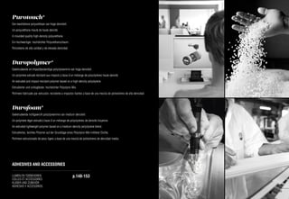 ADHESIVES AND ACCESSORIES
p.148-153
63
Purotouch®
Een kwalitatieve polyurethaan van hoge densiteit.
Un polyuréthane moulé de haute densité.
A moulded quality high-density polyurethane.
Ein hochwertiger, hochdichter Polyurethanschaum.
Poliuretano de alta calidad y de elevada densidad.
Duropolymer®
Geëxtrudeerde en impactbestendige polystyreenmix van hoge densiteit.
Un polymère extrudé résistant aux impacts à base d’un mélange de polystyrènes haute densité.
An extruded and impact-resistant polymer based on a high-density polystyrene.
Extrudierter und schlagfester, hochdichter Polystyrol-Mix.
Polímero fabricado por extrusión, resistente a impactos fuertes a base de una mezcla de poliestireno de alta densidad.
Durofoam®
Geëxtrudeerde lichtgewicht polystyreenmix van medium densiteit.
Un polymère léger extrudé à base d’un mélange de polystyrènes de densité moyenne.
An extruded lightweight polymer based on a medium-density polystyrene blend.
Extrudiertes, leichtes Polymer auf der Grundlage eines Polystyrol-Mix mittlerer Dichte.
Polímero extrusionado de peso ligero a base de una mezcla de poliestireno de densidad media.
LIJMEN EN TOEBEHOREN
COLLES ET ACCESSOIRES
KLEBER UND ZUBEHÖR
ADHESIVO Y ACCESORIOS
 