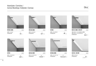 230 x 1 x 4 cm
Duropolymer®
DX162-2300 AXXENT
1
4
230 x 1,2 x 6 cm
Duropolymer®
DX159-2300 AXXENT
6
1,2
200 x 1,3 x 3,9 cm
Duropolymer®
CX160 AXXENT
3,9
1,3
230 x 6.6 x 1.3 cm (DX157-2300)
200 x 6.6 x 1.3 cm (DX157F)
Duropolymer®
DX157-2300 | DX157F AXXENT
6,6
1,3
200 x 1,3 x 6,9 cm
Duropolymer®
CX161 AXXENT
6,9
1,3
230 x 1,3 x 10,2 cm
Duropolymer®
DX163-2300 AXXENT
1,3
10,2 230 x 1,4 x 15,1 cm
Duropolymer®
DX168-2300 AXXENT
200 x 2 x 2 cm
Duropolymer®
CX132 | CX132F AXXENT
2
2
=2,8
1,4
15,1
92
Kroonlijsten / Corniches /
Cornice Mouldings / Eckleisten / Cornisas
 