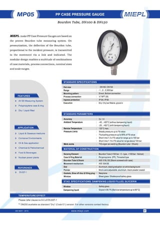 MP05 PP Case Pressure Gauge - Bourdon Tube, Dn100 & Dn150 | Miepl