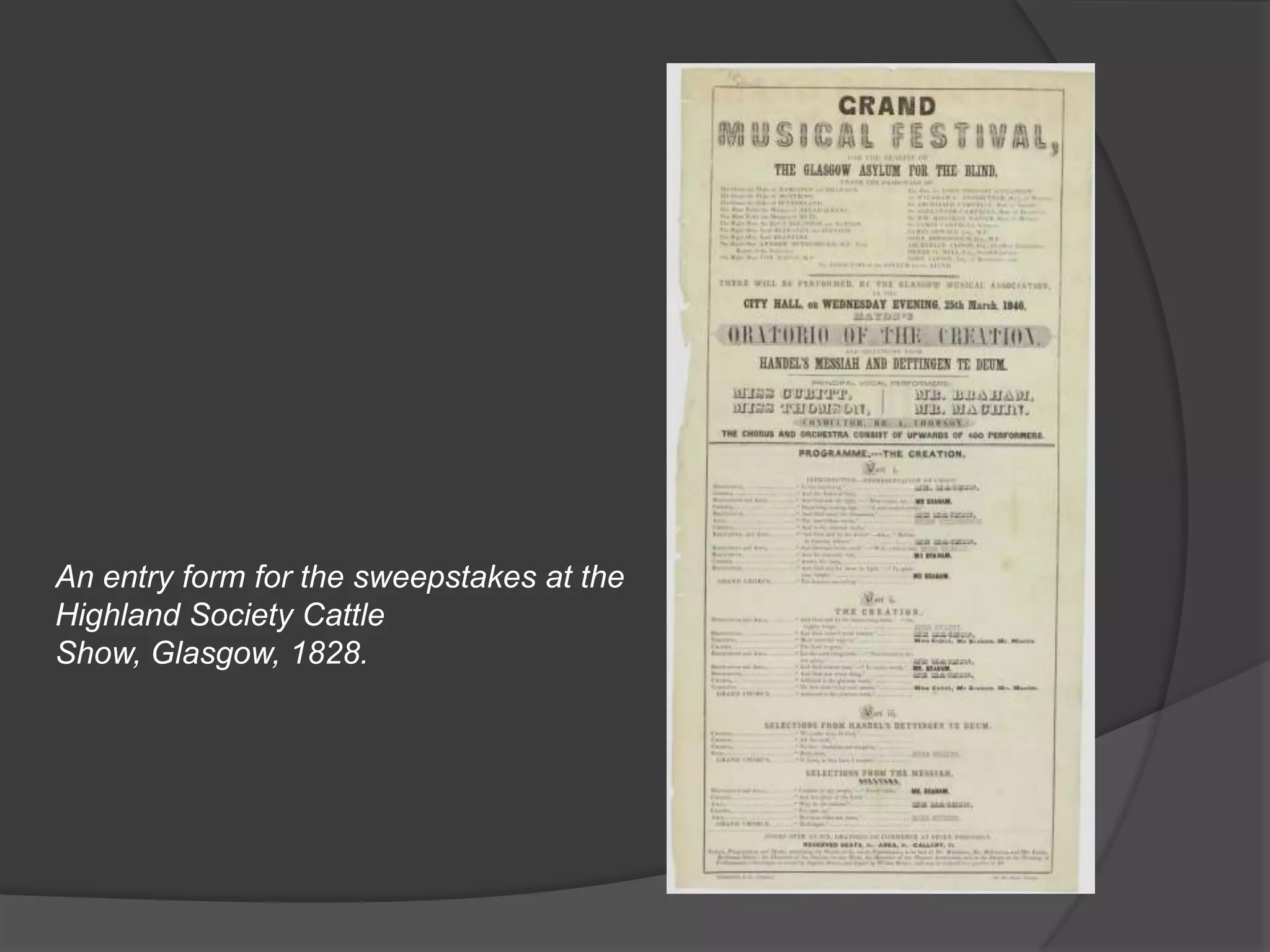 An entry form for the sweepstakes at the Highland Society Cattle Show, Glasgow, 1828.