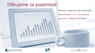 Děkujeme za pozornost
Prosíme o správnou citaci zdroje dat:
MEDIA PROJEKT: 3. a 4. čtvrtletí 2016
Realizátoři: MEDIAN a STEM/MARK
 