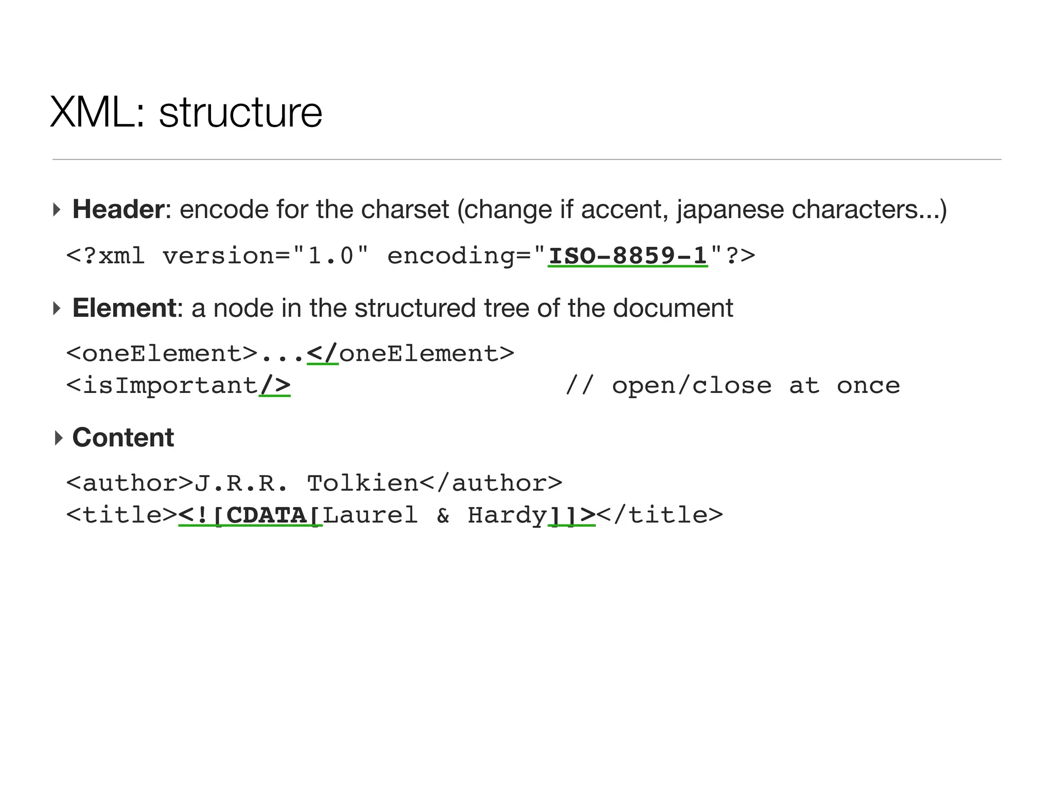 XML: a versatile alternative

‣ eXtended Markup Language:
 <inSilicoDefinitions>
   <elements>
      <oneElement symbol="H" name="Hydrogen" atomicNumber="1">
        <mass monoisotopic="1.007825" average="1.00797594155"/>
        <isotopes>
          <oneIsotope plus="0" mass="1.007825" abundance="99.985"/>
          <oneIsotope plus="1" mass="2.014102" abundance="0.015"/>
        </isotopes>
      </oneElement>
      <oneElement symbol="C" name="Carbon" atomicNumber="12">
        <mass monoisotopic="12.000000" average="12.011036905"/>
        <isotopes>
          <oneIsotope plus="0" mass="12.000000" abundance="98.90"/>
          <oneIsotope plus="1" mass="13.003355" abundance="1.10"/>
        </isotopes>
      </oneElement>
 ....
   </elements>
   <aminoAcids>
      <oneAminoAcid name="Alanine" code3="Ala" code1="A">
 ...
   </aminoAcids>
 </inSilicoDefinitions>
 