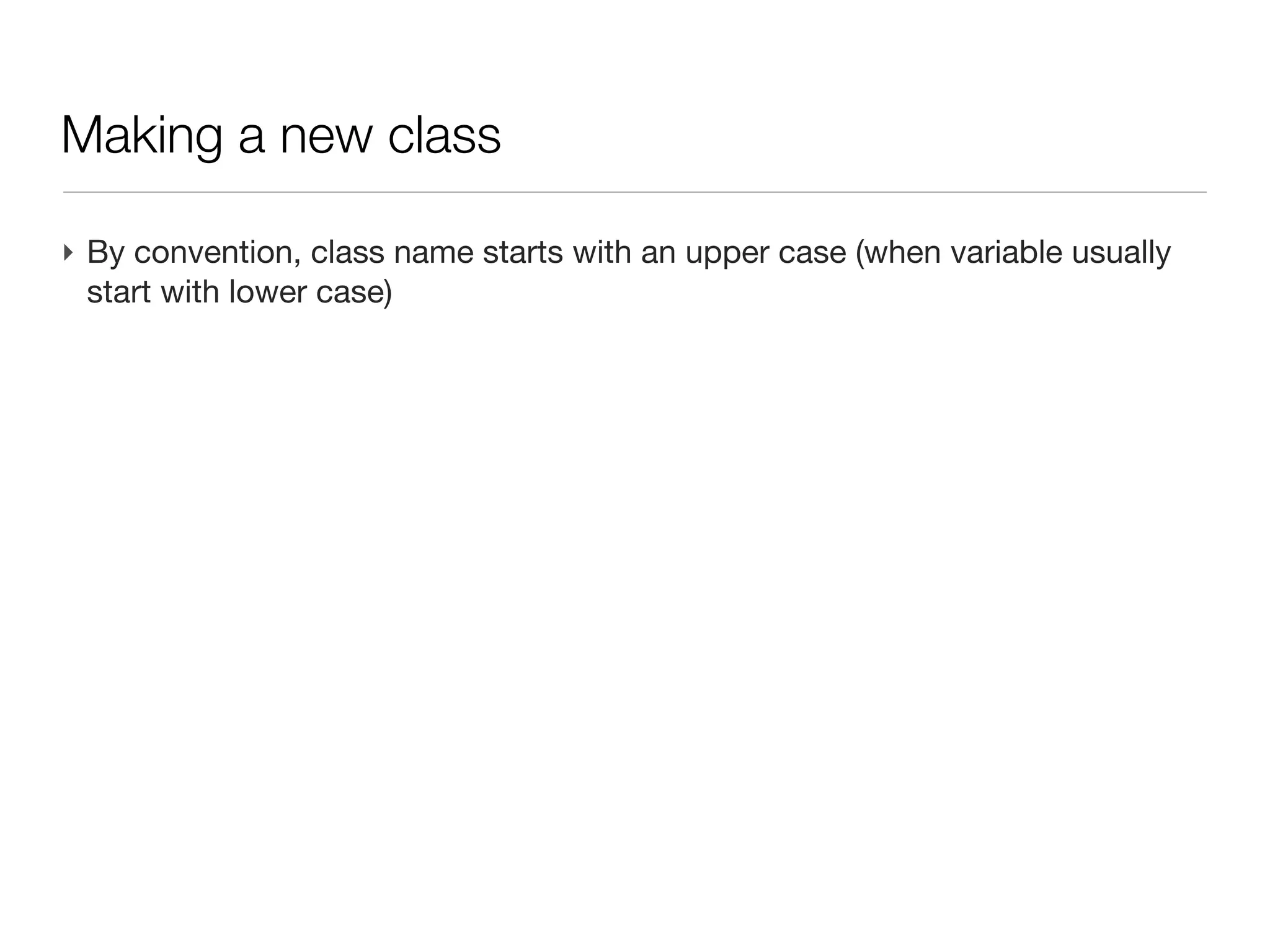 Object Oriented Programming : class

‣ Although Groovy can be seen as a scripting language, with a rather loose
  syntax (think of dynamic typing with def), it is is also fully OO
‣ Based on Java, enforcing string OO design, but still adding freedom of
  scripting
 