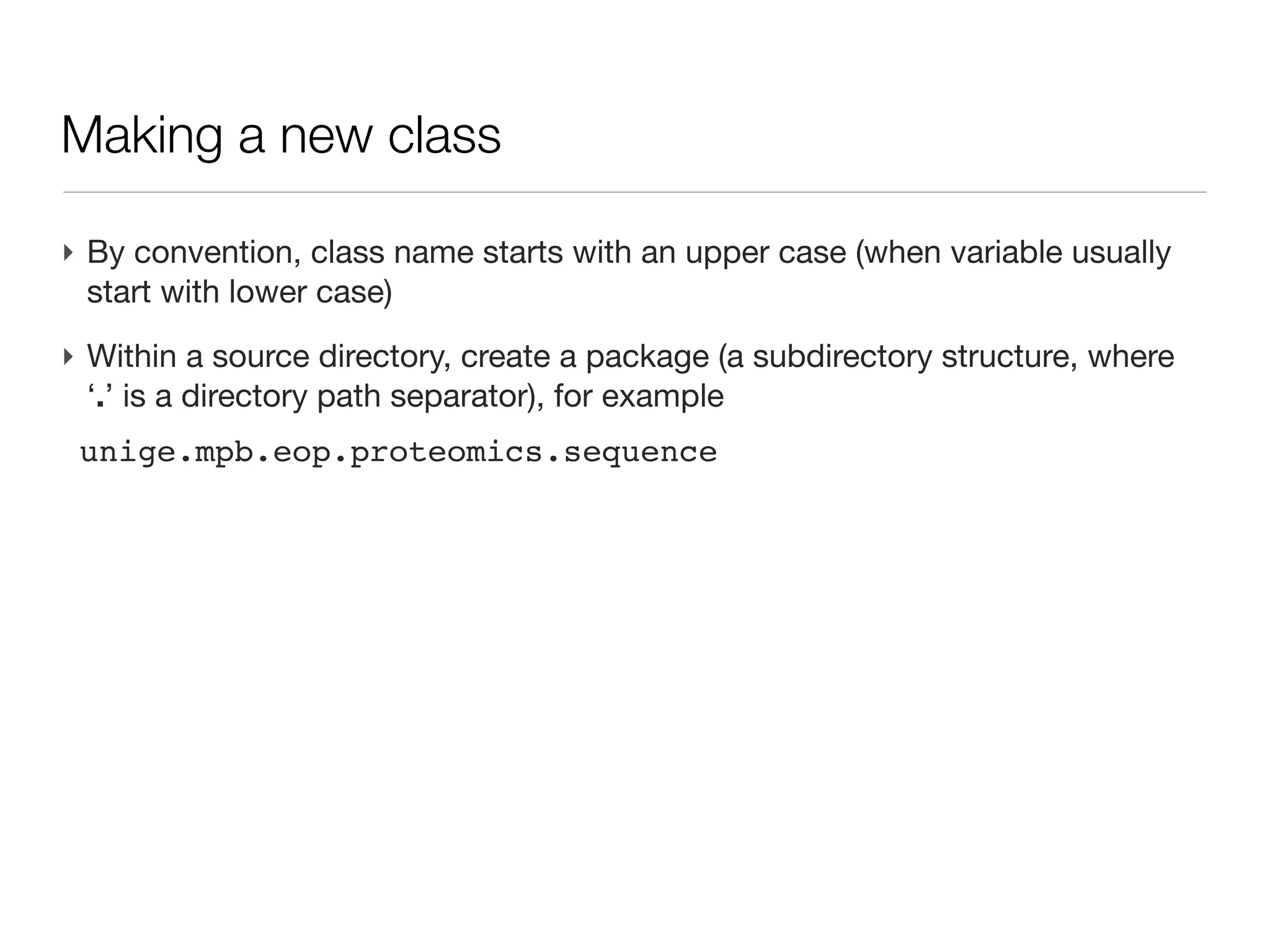 Object Oriented Programming : class

‣ Although Groovy can be seen as a scripting language, with a rather loose
  syntax (think of dynamic typing with def), it is is also fully OO
‣ Based on Java, enforcing string OO design, but still adding freedom of
  scripting
‣ The basic component of OOP is a Class, a structure containing
  - enforced properties, named fields
  - actions, names methods
 