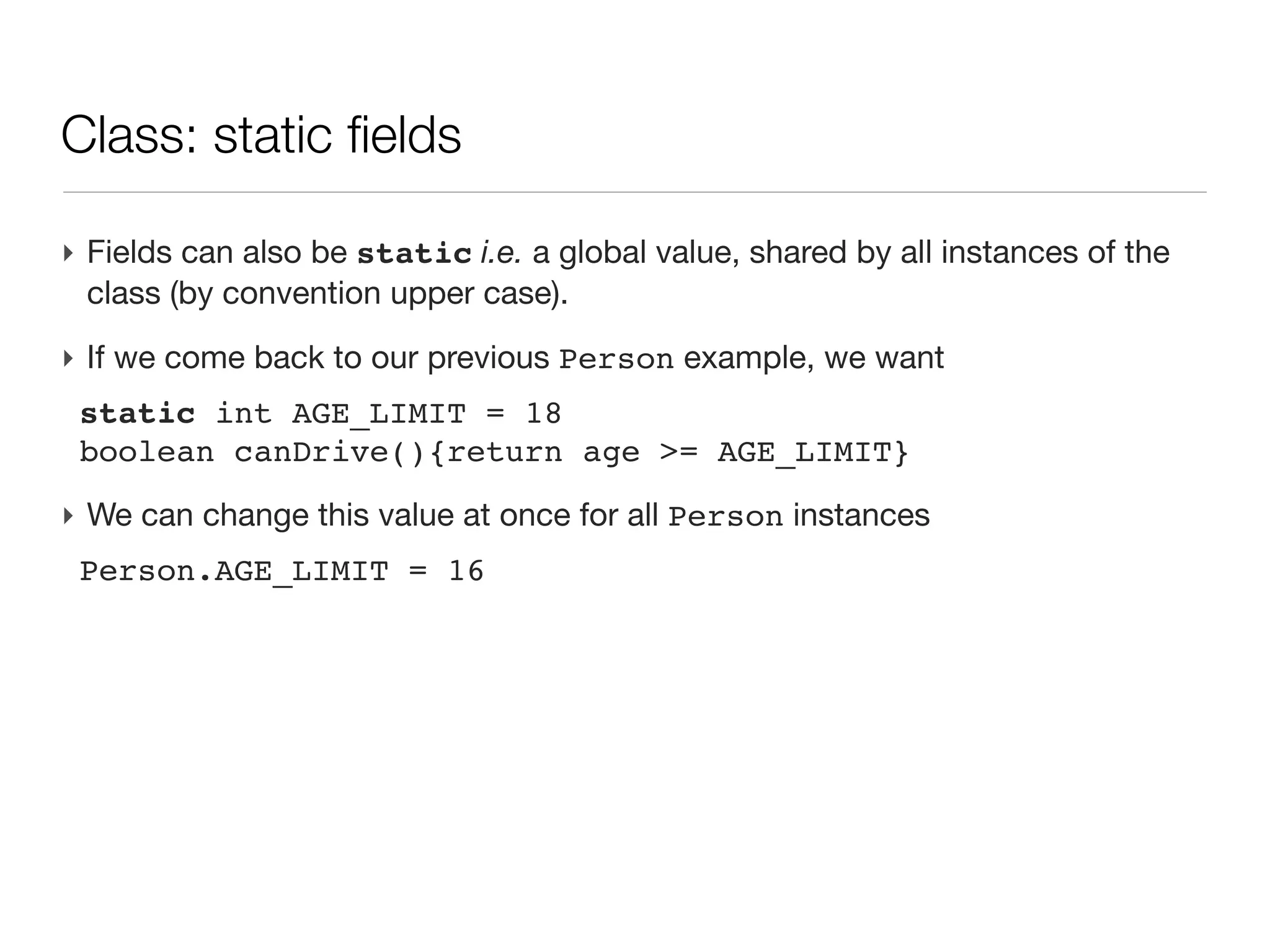 Making a new class

‣ By convention, class name starts with an upper case (when variable usually
  start with lower case)
 