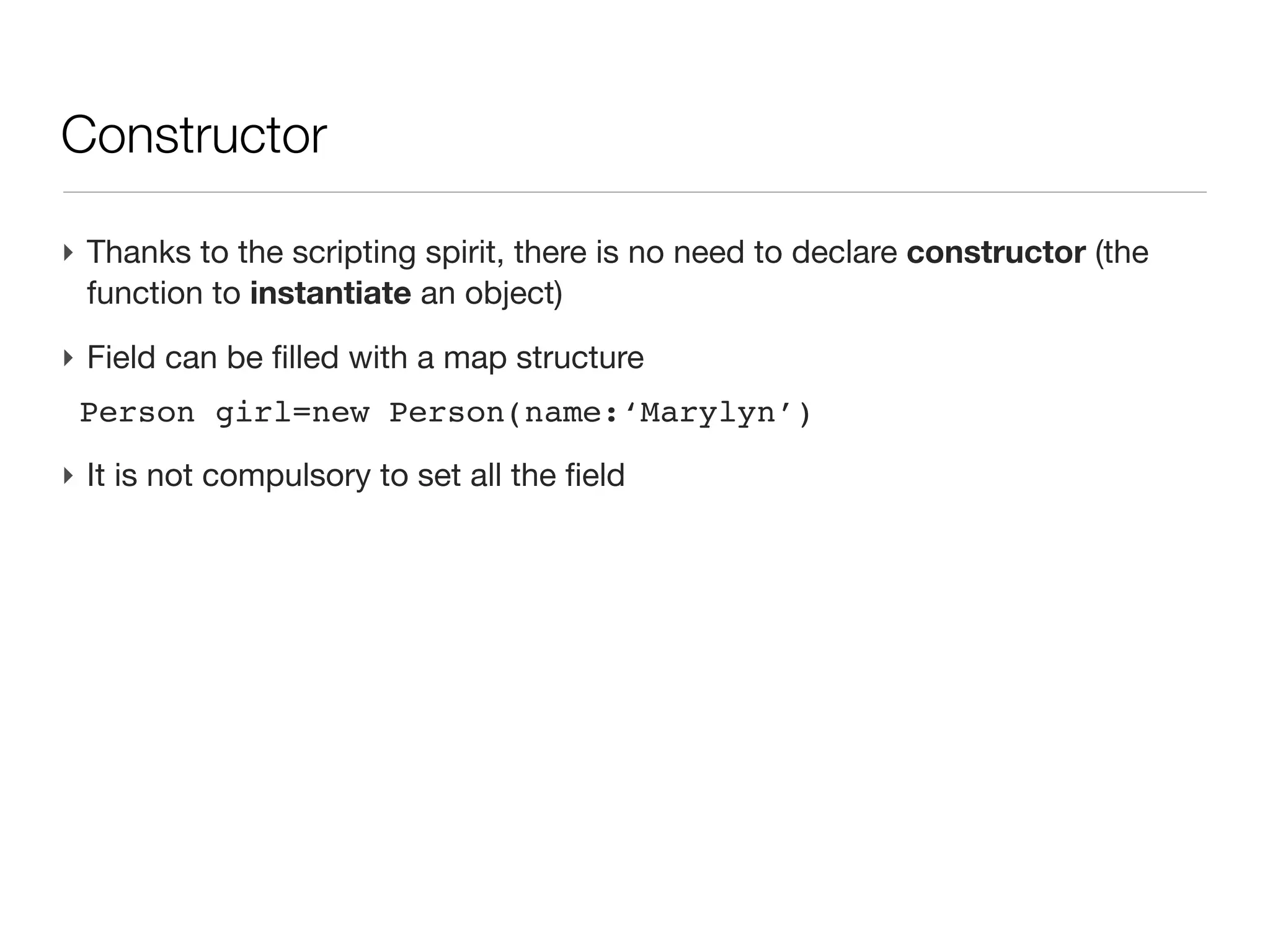 Making a new class

‣ By convention, class name starts with an upper case (when variable usually
  start with lower case)
‣ Within a source directory, create a package (a subdirectory structure,
  where ‘.’ is a directory path separator), for example
 unige.mpb.eop.proteomics.sequence
‣ In eclipse File -> new -> package (<ctrl>-N package)
‣ Within this package, create a class : File -> new -> groovy class and set
  name Protein.
 