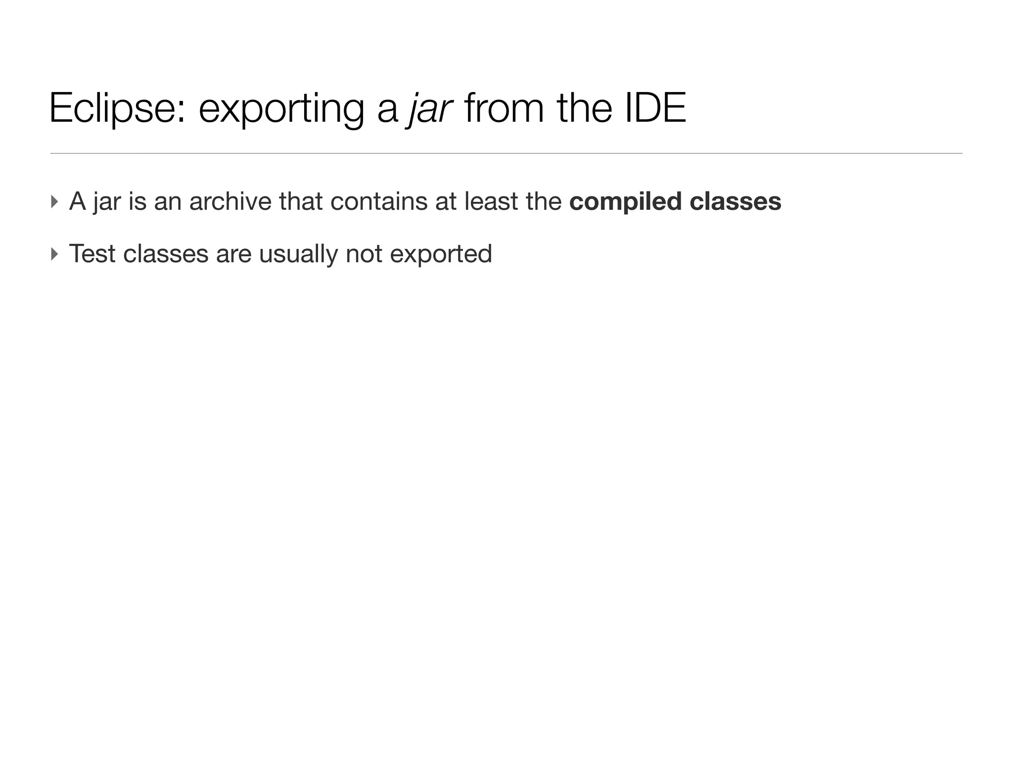Parsing command line arguments

‣ Runtime arguments are passed on the command line
‣ Defining the possible arguments
 def cli = new CliBuilder(usage:'myscript.groovy [options]')

 //binary argument -h or --help and usage text
 cli.h(longOpt:'help', 'usage information')

 //compulsory argument for -n or --name=<user name>
 cli.n(longOpt:'name', argName:'user name', args:1,
       required: true, 'some user to salute')

 //facultative argument --int-value=<int>
 cli.i(longOpt:'int-value', argName:'int', args:1,
       'some integer value')
 