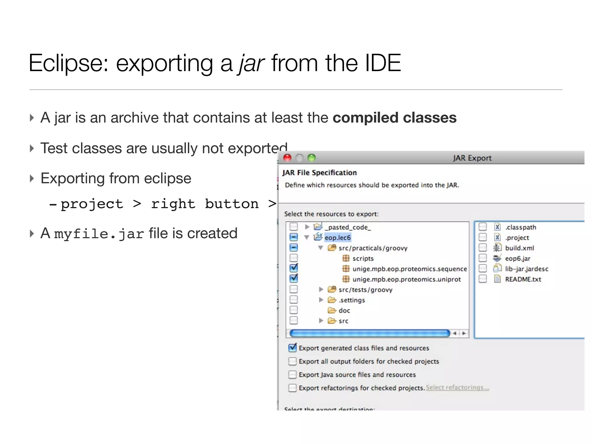 Parsing command line arguments                   (cont’d)

‣ Parsing the command line
 def options = cli.parse(args)
 if (!options) return
‣ Check --help
 if (options.help) cli.usage()
‣ Arguments usage:
 println "Hello $options.name (${options['int-value']})"
 