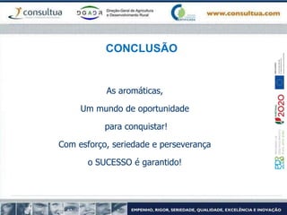 CONCLUSÃO
As aromáticas,
Um mundo de oportunidade
para conquistar!
Com esforço, seriedade e perseverança
o SUCESSO é garantido!
 