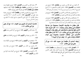 ٥٧
٩
‫ﻋﻤﺮو‬ ‫ﺑﻦ‬ ‫اﷲ‬ ‫ﻋﺒﺪ‬ ‫ﺑﻦ‬ ‫ﳏﻤﺪ‬ ‫ـ‬
‫ﺑﻦ‬
‫ﻋﺜﻤﺎﻥ‬
‫ا‬
‫ﻣﻦ‬ ‫ﺗﺰوج‬
‫ﺑﻨﺖ‬ ‫ﻓﺎﻃﻤﺔ‬
‫ﺍﻟﺤﺴﻴﻦ‬
‫ا‬
.
]
‫ﻟﻸﺻﻔﻬﺎﲏ‬ ‫اﻟﻄﺎﻟﺒﲔ‬ ‫ﻣﻘﺎﺗﻞ‬
٢٠٥
،
‫وﻧﺎﺳﺦ‬
‫اﻟﺘﻮارﻳﺦ‬
٦
/
٥٣٤
،
‫ﻟﻠﺰﺑﲑي‬ ‫ﻗﺮﻳﺶ‬ ‫وﻧﺴﺐ‬
٤
/
١١٤
،
‫ﻗﺘﻴﺒﺔ‬ ‫ﻻﺑﻦ‬ ‫واﳌﻌﺎرف‬
٩٣
[
١٠
‫ﺑﻦ‬ ‫اﳊﺴﻦ‬ ‫ﺑﻦ‬ ‫اﷲ‬ ‫ﻋﺒﺪ‬ ‫ﺑﻦ‬ ‫إﺑﺮاﻫﻴﻢ‬ ‫ـ‬
‫ﺍﻟﺤﺴﻦ‬
‫ا‬
‫ﻣﻦ‬ ‫ﺗﺰوج‬
‫ﺑﻦ‬ ‫ﻋﻤﺮو‬ ‫ﺑﻦ‬ ‫اﷲ‬‫ﻋﺒﺪ‬ ‫ﺑﻦ‬ ‫ﳏﻤﺪ‬‫ﺑﻨﺖ‬ ‫رﻗﻴﺔ‬
‫ﻋﺜﻤﺎﻥ‬
‫ا‬
.
١١
‫ﻋﺒ‬ ‫ﺑﻦ‬ ‫إﺳﺤﺎق‬ ‫ـ‬
‫ﺑﻦ‬ ‫ﻋﲇ‬ ‫ﺑﻦ‬ ‫اﷲ‬ ‫ﺪ‬
‫ﺍﻟﺤﺴﻴﻦ‬
‫ا‬
‫ﻣﻦ‬ ‫ﺗﺰوج‬
‫ﺑﻦ‬ ‫ﻋﻤﺮ‬ ‫ﺑﻦ‬ ‫ﻋﺎﺻﻢ‬ ‫ﺑﻦ‬ ‫ﻋﻤﺮ‬ ‫ﺑﻨﺖ‬ ‫ﻋﺎﺋﺸﺔ‬
‫ﻋﺜﻤﺎﻥ‬
‫ا‬
.
]
‫ﻗﺮﻳﺶ‬ ‫ﻧﺴﺐ‬
‫ﻋﻨﺒﺔ‬ ‫ﻻﺑﻦ‬ ‫اﻟﻄﺎﻟﺐ‬ ‫وﻋﻤﺪة‬ ‫ﺑﻜﺎر‬ ‫ﺑﻦ‬ ‫ﻟﻠﺰﺑﲑ‬
،
‫ﻟﻠﺒﻼذري‬ ‫اﻷﴍاف‬ ‫وأﻧﺴﺎب‬
[
‫ﻋﺪﺍﻭﺓ‬ ‫ﻣﻦ‬ ‫ﺎ‬
‫ﺤ‬‫ﺻﺤﻴ‬ ‫ﺍﻟﺸﻴﻌﺔ‬ ‫ﻳﻔﺘﺮﻳﻪ‬ ‫ﻣﺎ‬ ‫ﻛﺎﻥ‬ ‫ﻓﺈﻥ‬
‫ﺃﺑ‬ ‫ﺍﻟﺨﻠﻔﺎﺀ‬
‫ﻲ‬
‫ﻭﻋﺜﻤﺎ‬ ‫ﻭﻋﻤﺮ‬ ‫ﺑﻜﺮ‬
‫ن‬
‫ي‬
‫ﺍﻟﺒﻴﺖ‬ ‫ﻵﻝ‬
،
‫ﻓﻤﺎ‬
‫ﻭﺃﺣﻔ‬ ‫ﺃﺑﻨﺎﺀﻫﻢ‬ ‫ﺩﻓﻊ‬ ‫ﺍﻟﺬﻱ‬
‫ﺍﻟﺰﻳﺠﺎﺕ‬ ‫ﻫﺬﻩ‬ ‫ﻛﻞ‬ ‫ﺇﻟﻰ‬ ‫ﺎﺩﻫﻢ‬
‫ﻃﺎﻟﺐ‬ ‫ﺃﺑﻲ‬ ‫ﺑﻦ‬ ‫ﻋﻠﻲ‬ ‫ﺃﺑﻨﺎﺀ‬ ‫ﻣﻦ‬
‫ا‬
‫ﻫﺬﻩ‬ ‫ﻛﻞ‬ ‫ﺗﺪﻝ‬ ‫ﺃﻻ‬ ‫؟‬
‫ﺃﺑﻨﺎﺀ‬ ‫ﺑﻴﻦ‬ ‫ﻭﺍﻟﻤﻮﺩﺓ‬ ‫ﺍﻟﻤﺤﺒﺔ‬ ‫ﻋﻼﻗﺔ‬ ‫ﺇﻟﻰ‬ ‫ﺍﻷﻧﺴﺎﺏ‬
‫ﻋﻠﻲ‬ ‫ﻭﺃﺑﻨﺎﺀ‬ ‫ﺍﻟﺨﻠﻔﺎﺀ‬
‫ا‬
‫؟‬ ‫ﺍﻟﺒﻴﺖ‬ ‫ﺁﻝ‬ ‫ﻣﻦ‬ ‫ﻭﻫﻢ‬
‫ﺎ‬
‫ﻌ‬‫ﺭﺍﺑ‬
:
‫ﺍﷲ‬ ‫ﻋﺒﻴﺪ‬ ‫ﺑﻦ‬ ‫ﻃﻠﺤﺔ‬ ‫ﺁﻝ‬ ‫ﺃﻧﺴﺎﺏ‬
‫ا‬
‫ﺁﻝ‬ ‫ﻣﻊ‬
‫ﻃﺎﻟﺐ‬ ‫ﺃﺑﻲ‬ ‫ﺑﻦ‬ ‫ﻋﻠﻲ‬
‫ا‬
:
١٢
‫ـ‬
‫ﺍﻟﺤﺴﻦ‬
‫ا‬
‫ﺑﻨﺖ‬ ‫إﺳﺤﺎق‬ ‫أم‬ ‫ﻣﻦ‬ ‫ﺗﺰوج‬
‫ﻃﻠﺤﺔ‬
‫ا‬
،
‫ﺛ‬
‫ﺗﺰوﺟﻬﺎ‬ ‫ﻢ‬
‫ﺍﻟﺤﺴﻴﻦ‬
‫ا‬
‫أﺧﻴﻪ‬ ‫ﻣﻮت‬ ‫ﺑﻌﺪ‬
،
‫اﳊﺴﻦ‬ ‫ﺣﴬ‬ ‫وﻗﺪ‬
‫واﳊﺴﲔ‬
‫ب‬
‫ﻃﻠﺤﺔ‬ ‫ﻓﻴﻬﺎ‬ ‫ﻗﺘﻞ‬ ‫اﻟﺘﻲ‬ ‫اﳉﻤﻞ‬ ‫ﻣﻌﺮﻛﺔ‬
‫ا‬
.
٥٨
١٣
‫ﺑﻦ‬ ‫اﳊﺴﻦ‬ ‫ﺑﻦ‬ ‫اﷲ‬ ‫ﻋﺒﺪ‬ ‫ـ‬
‫ﺍﻟﺤﺴﻦ‬
‫ا‬
‫ﺑﻨﺖ‬ ‫ﺣﻔﺼﺔ‬ ‫ﺗﺰوج‬
‫ﺑﻦ‬ ‫إﺑﺮاﻫﻴﻢ‬ ‫ﺑﻦ‬ ‫ﻋﻤﺮان‬
‫ﺑﻦ‬ ‫ﻣﺤﻤﺪ‬
‫ﻃﻠﺤﺔ‬
‫ا‬
‫اﺳﺘﺸﻬﺪ‬ ‫وﻗﺪ‬ ،
‫ﻃﻠﺤﺔ‬ ‫ﺑﻦ‬ ‫ﻣﺤﻤﺪ‬
‫ا‬
‫أﺑﻴﻪ‬‫ﻣﻊ‬ ‫اﳉﻤﻞ‬ ‫ﻣﻌﺮﻛﺔ‬ ‫ﰲ‬
‫ا‬
.
١٤
‫ﺑﻦ‬ ‫ﳏﻤﺪ‬ ‫ﺑﻦ‬ ‫إﺑﺮاﻫﻴﻢ‬ ‫ﺑﻦ‬ ‫ﻧﻮح‬ ‫ـ‬
‫ﻃﻠﺤﺔ‬
‫ا‬
‫ﻋﺒﺪة‬ ‫ﻣﻦ‬ ‫ﺗﺰوج‬
‫ﺑﻦ‬ ‫ﻋﲇ‬ ‫ﺑﻨﺖ‬
‫ﺍﻟﺤﺴﻴﻦ‬
‫ا‬
.
]
‫اﻷﴍاف‬ ‫أﻧﺴﺎب‬
١
/
٧٤
‫ﻟﻠﺒﻼذري‬
،
‫اﻟﻄﺎﻟﺒﲔ‬ ‫وﻣﻘﺎﺗﻞ‬
١٢٢
‫اﻷﺻﺒﻬﺎﲏ‬ ‫اﻟﻔﺮج‬ ‫ﻷﰊ‬
،
‫اﳌﻮاﻟﻴﺪ‬ ‫وﺗﺎرﻳﺦ‬
٣٥
‫ﻟﻠﻄﱪﳼ‬
،
‫واﳌﺤﱪ‬
٤٣٨
‫ﺣﺒﻴﺐ‬ ‫ﻻﺑﻦ‬
[
‫ﺎ‬
‫ﺴ‬‫ﺧﺎﻣ‬
:
‫ﺍﻟﻌﻮﺍﻡ‬ ‫ﺑﻦ‬ ‫ﺍﻟﺰﺑﻴﺮ‬ ‫ﺁﻝ‬ ‫ﺃﻧﺴﺎﺏ‬
‫ا‬
‫ﻋﻠﻲ‬ ‫ﺁﻝ‬ ‫ﻣﻊ‬
‫ﻃﺎﻟﺐ‬ ‫ﺃﺑﻲ‬ ‫ﺑﻦ‬
‫ا‬
:
١٥
‫ﺑﻦ‬ ‫اﷲ‬ ‫ﻋﺒﺪ‬ ‫ـ‬
‫ﺍﻟﺰﺑﻴﺮ‬
‫ا‬
‫ﺗﺰو‬
‫ﺑﻨﺖ‬ ‫اﳊﺴﻦ‬ ‫أم‬ ‫ﻣﻦ‬ ‫ج‬
‫ﻋﻠﻲ‬
‫ا‬
.
١٦
-
‫ﺑﻦ‬ ‫ﻋﺒﻴﺪة‬ ‫ﺑﻦ‬ ‫اﳌﻨﺬر‬
‫ﺍﻟﺰﺑﻴﺮ‬
‫ا‬
‫ﺑﻨﺖ‬ ‫ﻓﺎﻃﻤﺔ‬ ‫ﻣﻦ‬ ‫ﺗﺰوج‬
‫ﻋﻠﻲ‬
‫ا‬
.
١٧
-
‫ﺑﻦ‬ ‫ﻣﺼﻌﺐ‬
‫ﺍﻟﺰﺑﻴﺮ‬
‫اﻟﻌﻮام‬ ‫ﺑﻦ‬
‫ا‬
‫ﺑﻨﺖ‬ ‫ﺳﻜﻴﻨﺔ‬ ‫ﻣﻦ‬ ‫ﺗﺰوج‬
‫ﺍﻟﺤﺴﻴﻦ‬
‫ا‬
.
١٨
‫ﺑﻦ‬ ‫اﳌﻨﺬر‬ ‫ﺑﻦ‬ ‫ﻋﻤﺮو‬ ‫ـ‬
‫ﺍﻟﺰﺑﻴﺮ‬
‫ا‬
‫ﺑﻨﺖ‬ ‫رﻗﻴﺔ‬ ‫ﻣﻦ‬ ‫ﺗﺰوج‬
‫ﺍﻟﺤﺴﻦ‬
‫ا‬
.
١٩
‫ﺑﻦ‬ ‫اﳊﺴﲔ‬ ‫ـ‬
‫ﺍﻟﺤﺴﻦ‬
‫ا‬
‫ﺑﻦ‬ ‫ﲪﺰة‬ ‫ﺑﻨﺖ‬ ‫أﻣﻴﻨﺔ‬ ‫ﻣﻦ‬ ‫ﺗﺰوج‬
‫ﺑﻦ‬ ‫اﳌﻨﺬر‬
‫ﺍﻟﺰﺑﻴﺮ‬
‫ا‬
.
 