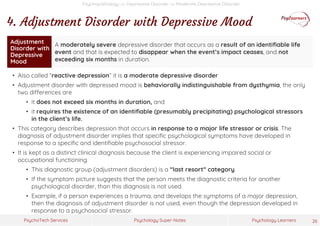 Psychology Super-Notes
PsychoTech Services Psychology Learners
Psychopathology >> Depressive Disorder >> Moderate Depressi...