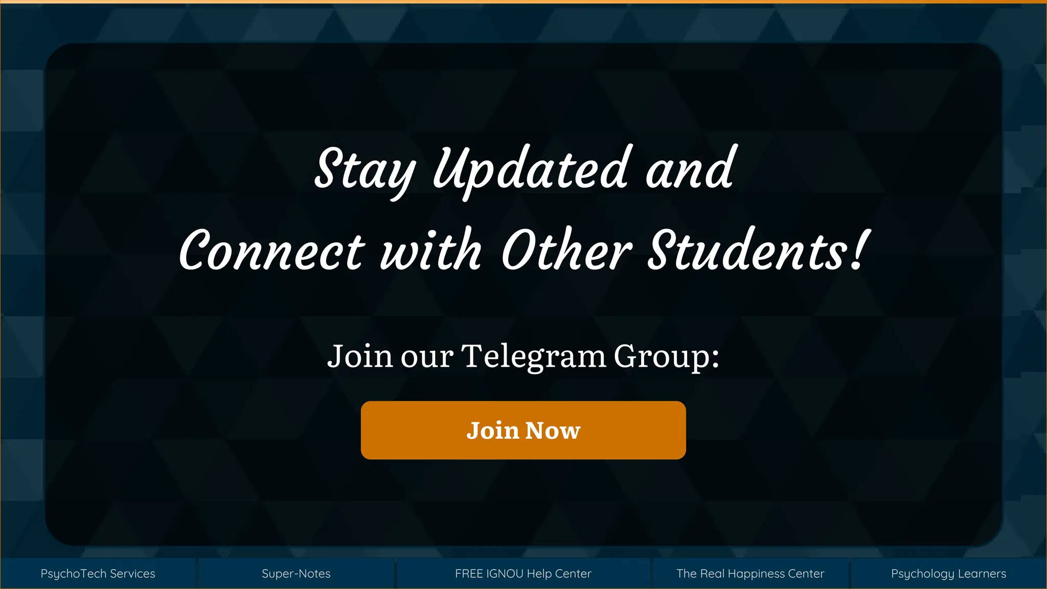 Super-Notes
Super-Notes
PsychoTech Services
PsychoTech Services
Psychology Learners
Psychology Learners
FREE IGNOU Help Center
FREE IGNOU Help Center
The Real Happiness Center
The Real Happiness Center
Stay Updated and
Connect with Other Students!
Join our Telegram Group:
Join Now
Join Now
 