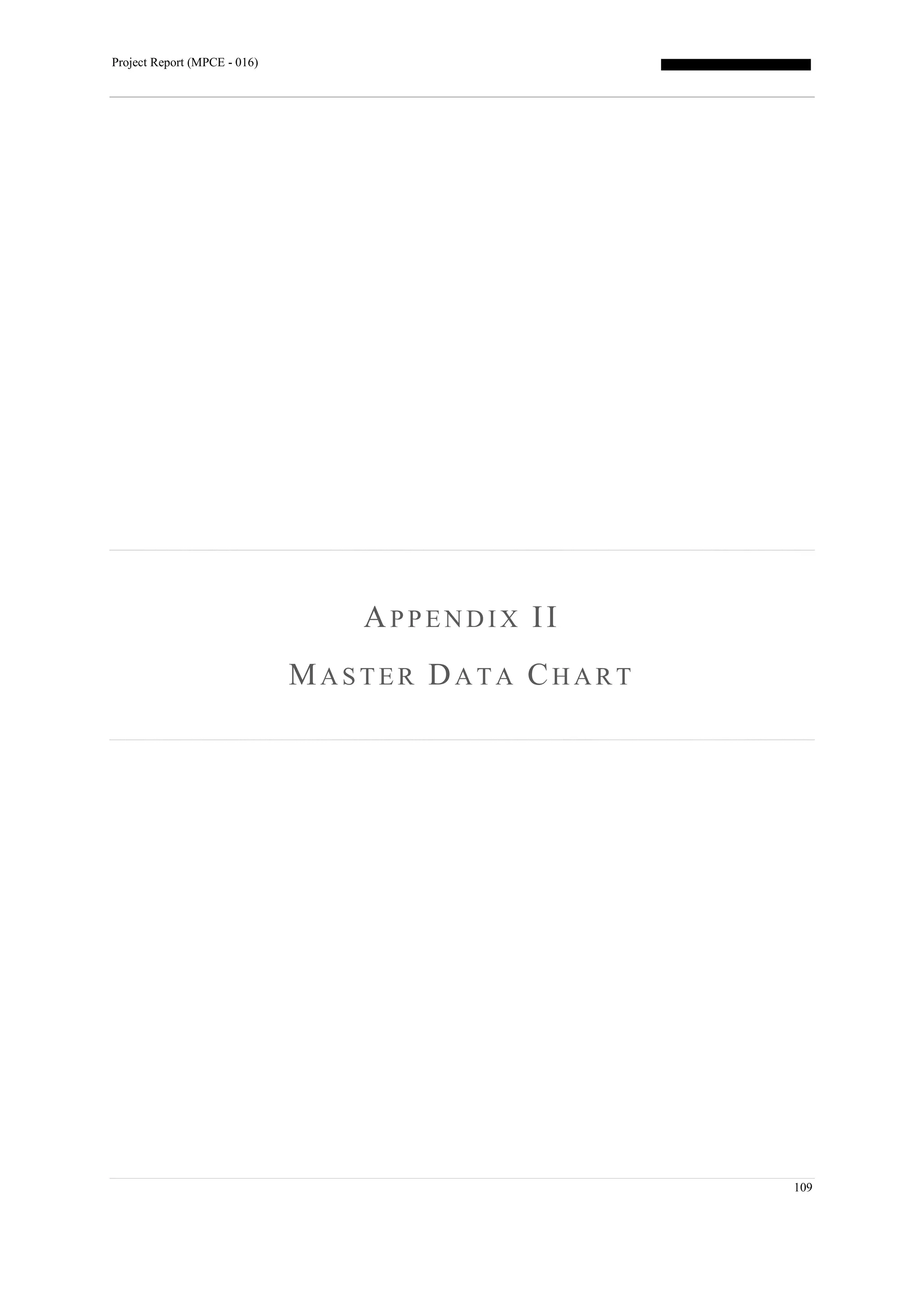 Project Report (MPCE - 016)
109
AP P E N D I X II
MA S T E R DA T A CH A R T
 