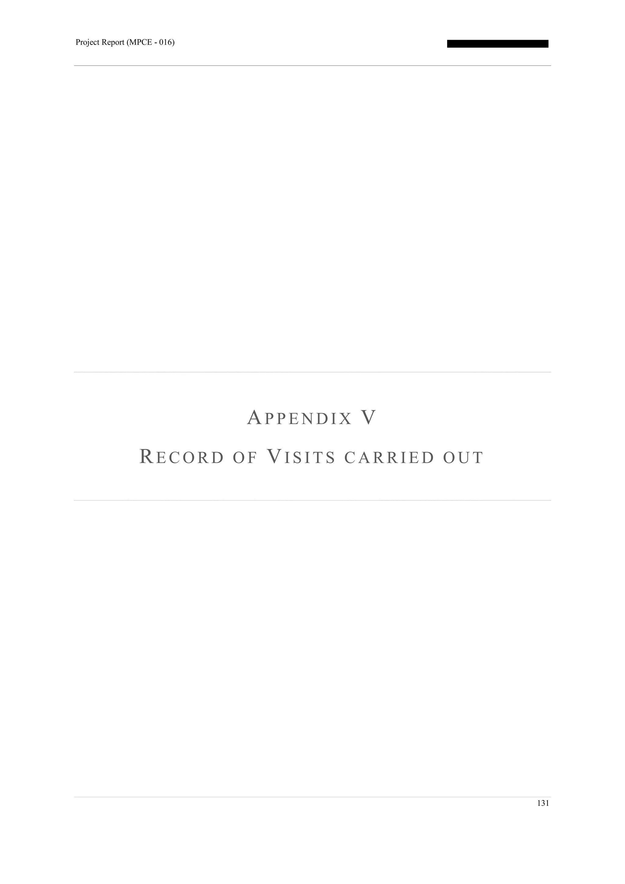 Project Report (MPCE - 016)
131
AP P E N D I X V
RE C O R D O F VI S I T S C A R R I E D O U T
 