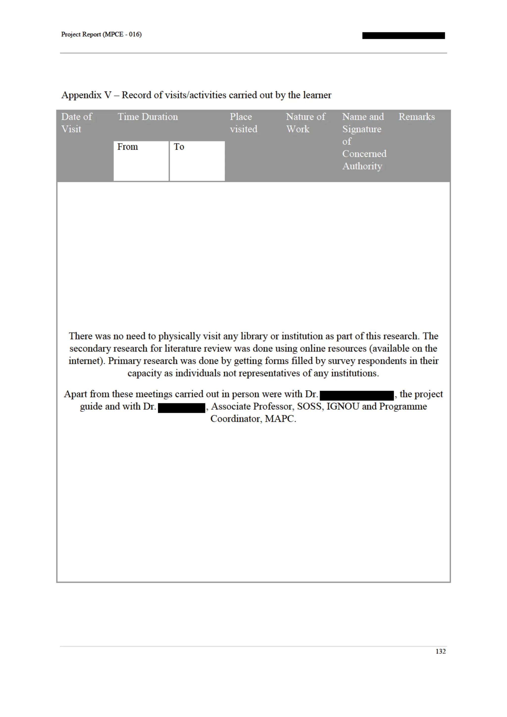 IGNOU Sample File for MPCE016 Research Project Dissertation MS