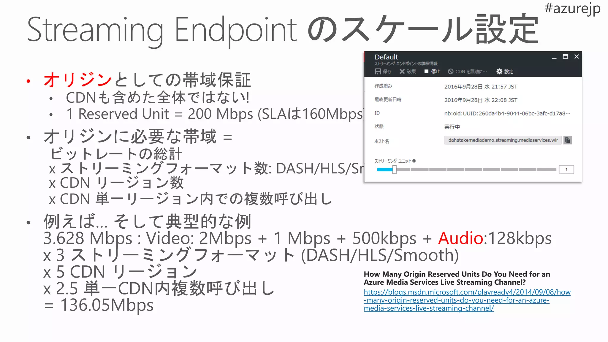 How Many Origin Reserved Units Do You Need for an
Azure Media Services Live Streaming Channel?
https://blogs.msdn.microsoft.com/playready4/2014/09/08/how
-many-origin-reserved-units-do-you-need-for-an-azure-
media-services-live-streaming-channel/
 