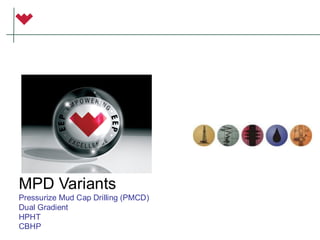 MPD Variants
Pressurize Mud Cap Drilling (PMCD)
Dual Gradient
HPHT
CBHP
 