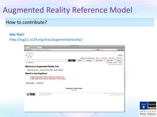 How to contribute?
Augmented Reality Reference Model
Use Trac!
http://wg11.sc29.org/trac/augmentedreality/
 