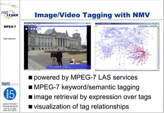Image/Video Tagging with NMV powered by MPEG-7 LAS services MPEG-7 keyword/semantic tagging image retrieval by expression over tags  visualization of tag relationships 