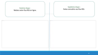 Sixième étape :
Mettez votre flux RSS en ligne.
Septième étape :
Faites connaître vos flux RSS.
26
 
